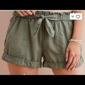 AERIE Olive Green Paperbag High Waist Shorts